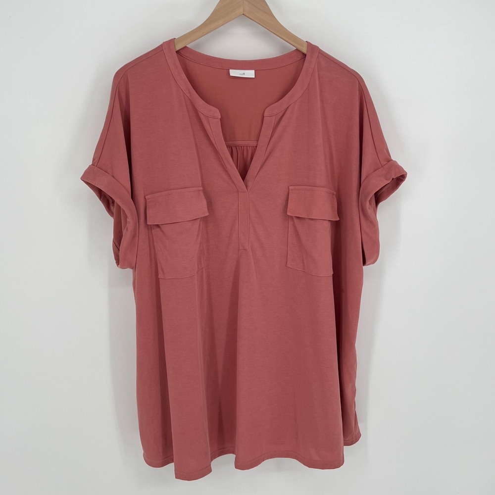 J. Jill Women V Neck Pocket Relaxed Fit Tunic Top Size XL? Rose Drapey Boho